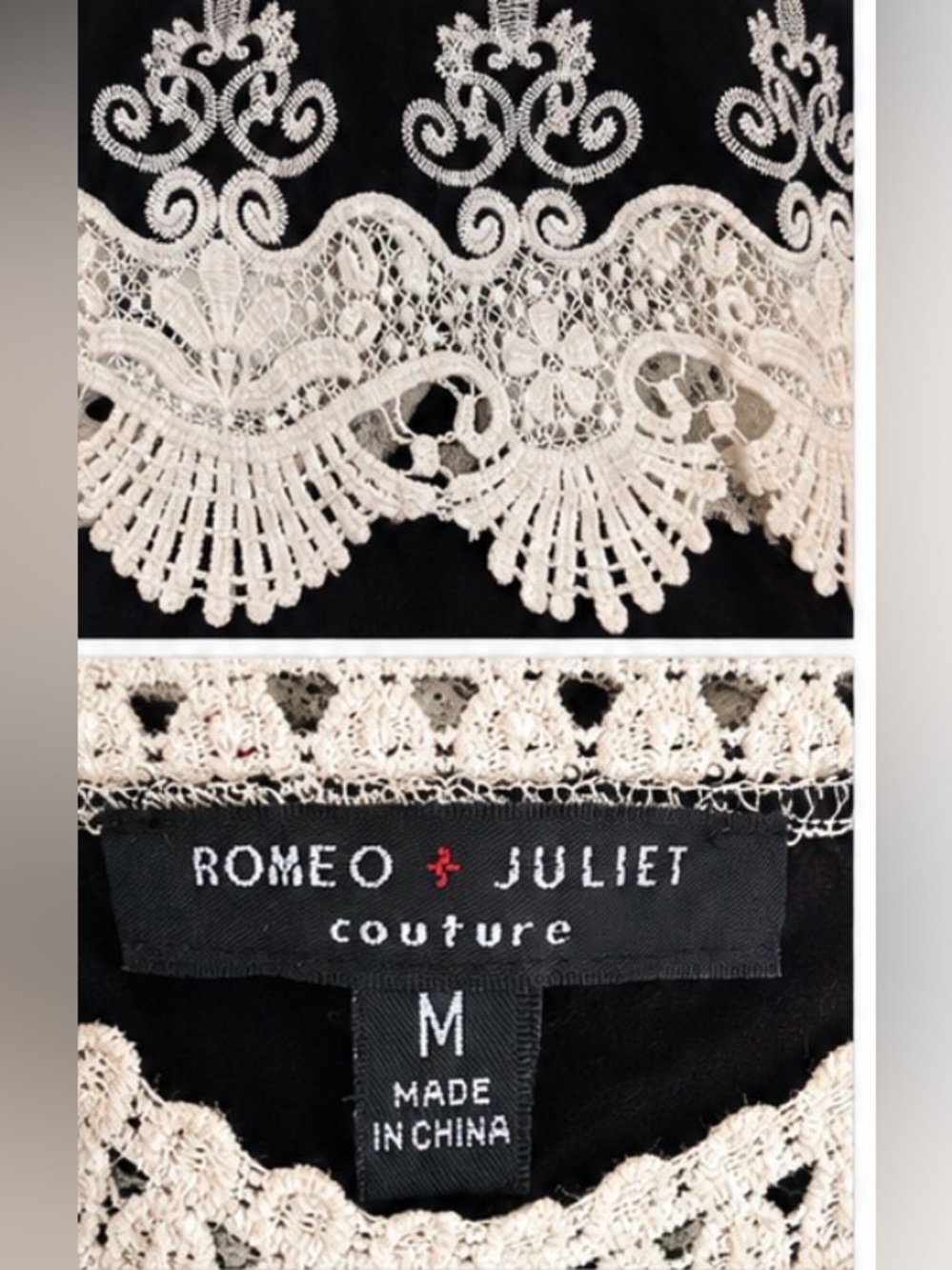 Romeo + Juliet Couture Black & Ivory Embroidered Lace Tank Top Size M Boho Y2K - Picture 2 of 3